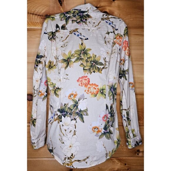 Father & Son Size Medium Stretch Slim Fit White Orange Floral & Bluebird Design - Picture 9 of 12